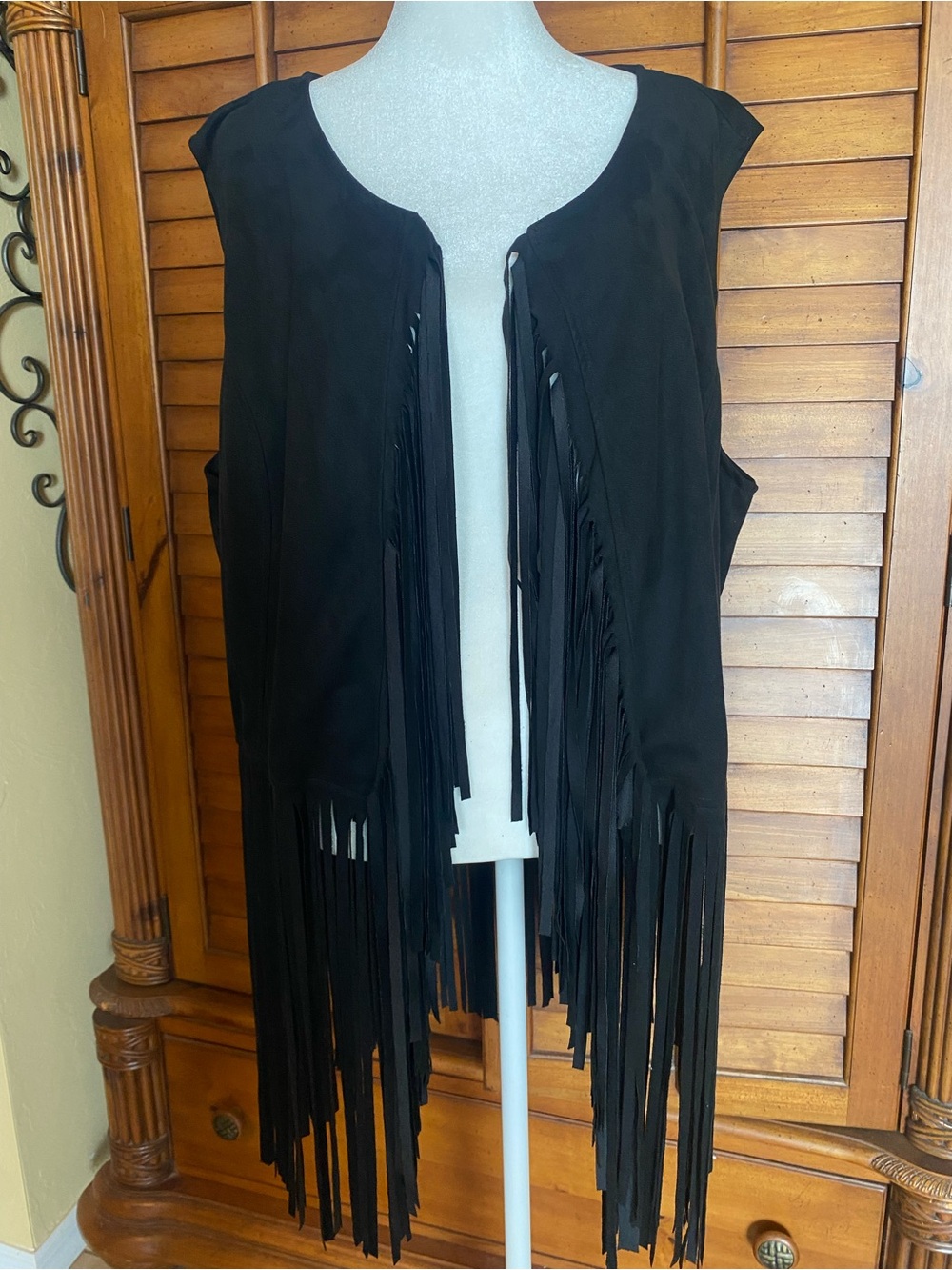 Black Faux Suede Fringe Vest